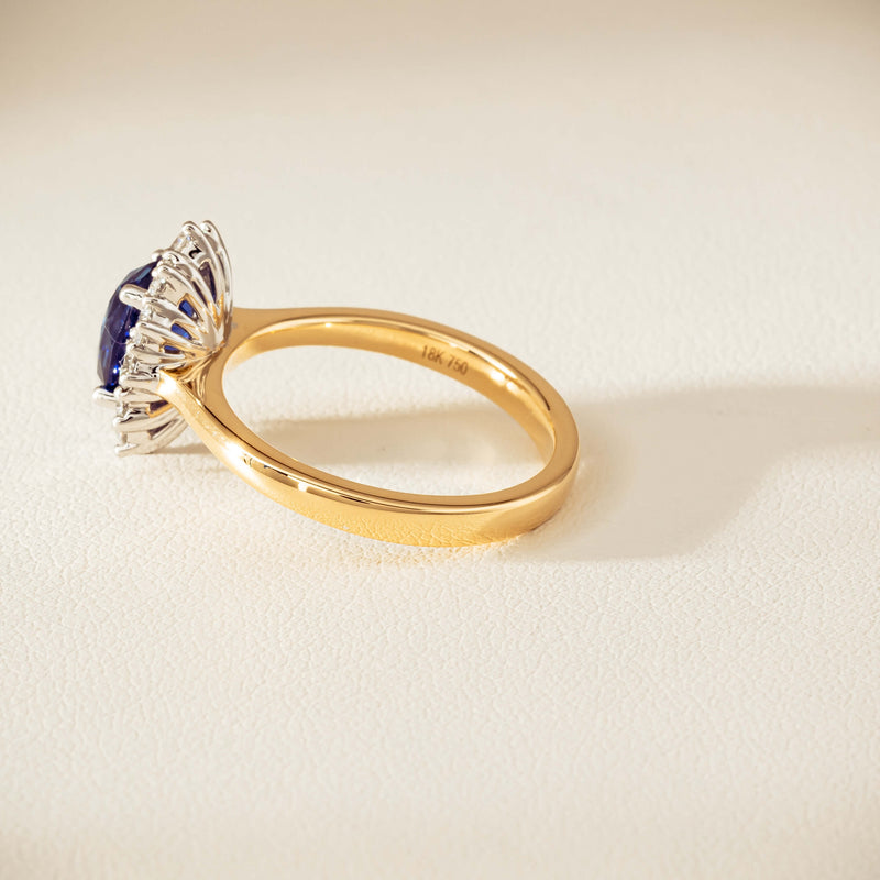 18ct Yellow Gold 2.20ct Sapphire & Diamond Belle Ring - Ring - Walker & Hall