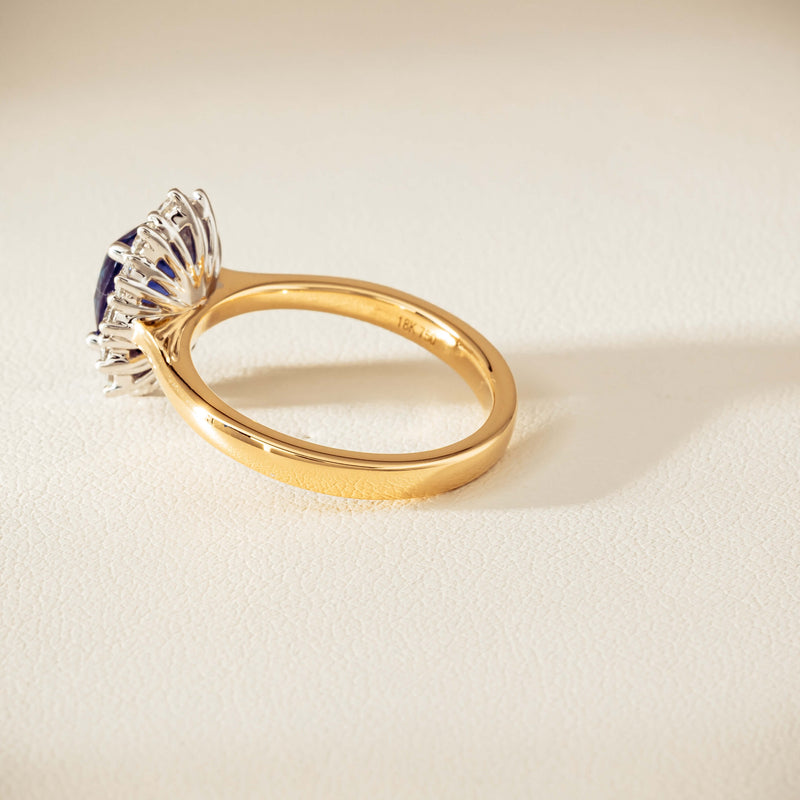 18ct Yellow Gold 2.20ct Sapphire & Diamond Belle Ring - Ring - Walker & Hall