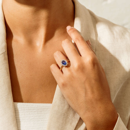 18ct Yellow Gold 2.20ct Sapphire & Diamond Belle Ring - Ring - Walker & Hall