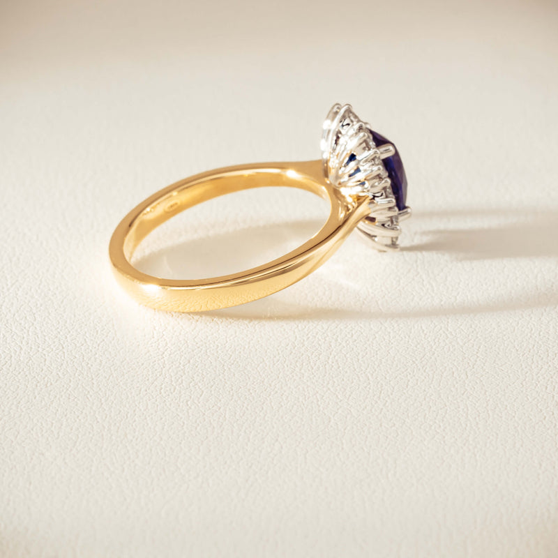 18ct Yellow Gold 2.20ct Sapphire & Diamond Belle Ring - Ring - Walker & Hall