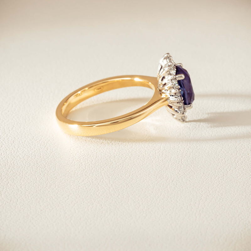 18ct Yellow Gold 2.20ct Sapphire & Diamond Belle Ring - Ring - Walker & Hall