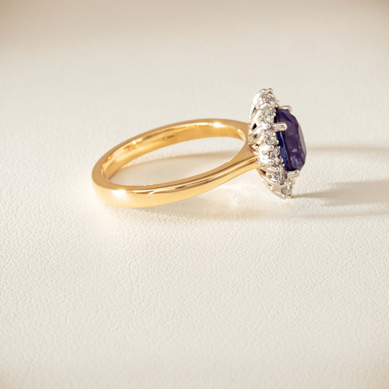 18ct Yellow Gold 2.20ct Sapphire & Diamond Belle Ring - Ring - Walker & Hall