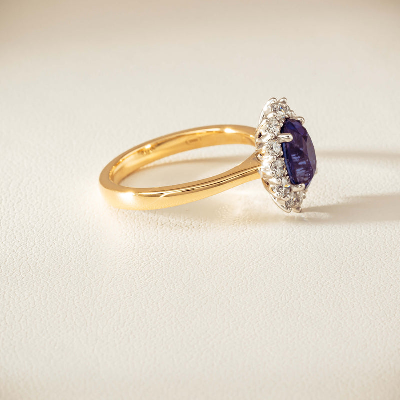 18ct Yellow Gold 2.20ct Sapphire & Diamond Belle Ring - Ring - Walker & Hall