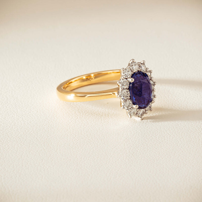 18ct Yellow Gold 2.20ct Sapphire & Diamond Belle Ring - Ring - Walker & Hall