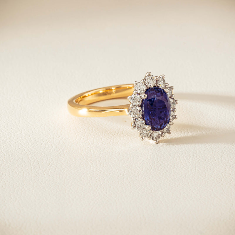 18ct Yellow Gold 2.20ct Sapphire & Diamond Belle Ring - Ring - Walker & Hall