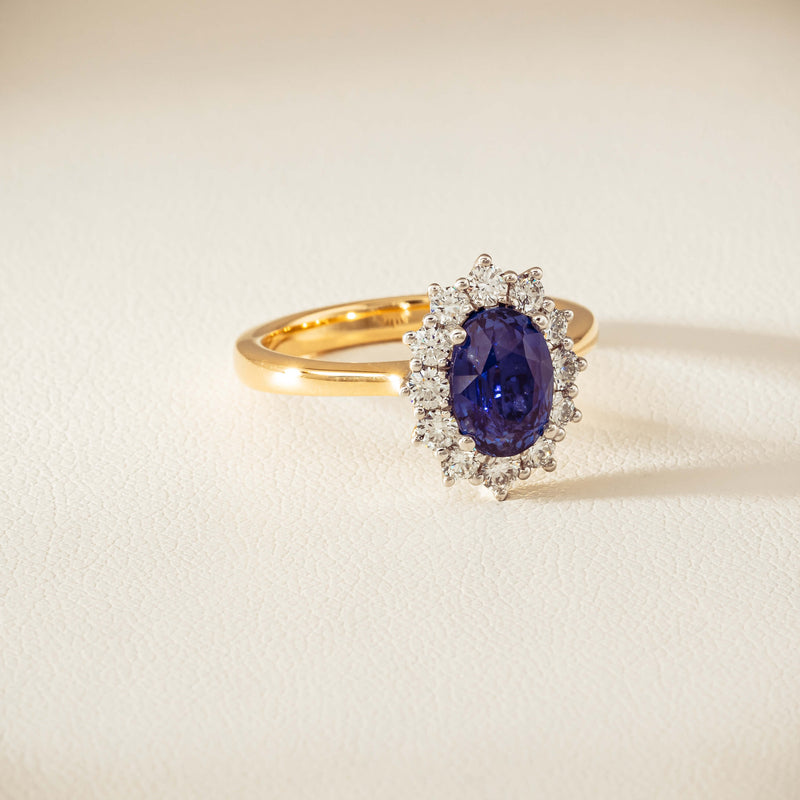 18ct Yellow Gold 2.20ct Sapphire & Diamond Belle Ring - Ring - Walker & Hall