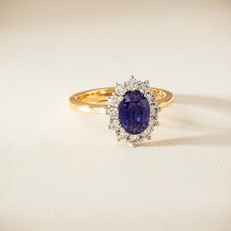 18ct Yellow Gold 2.20ct Sapphire & Diamond Belle Ring - Ring - Walker & Hall