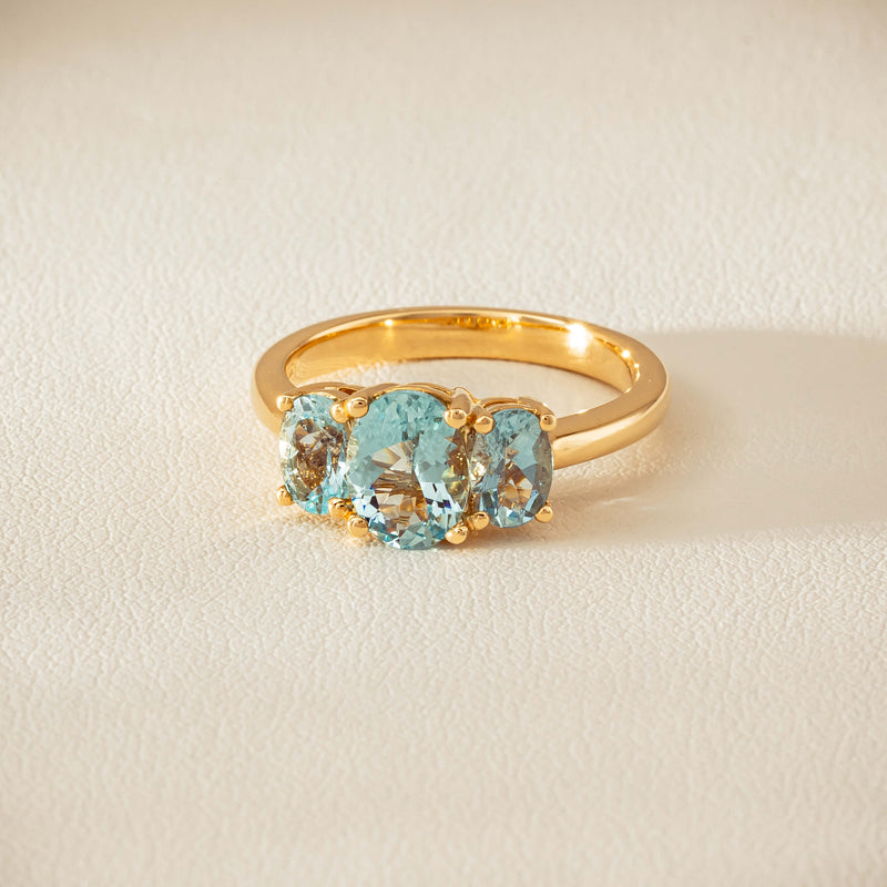 18ct Yellow Gold Aquamarine Odyssey Three-Stone Ring - Ring - Walker & Hall