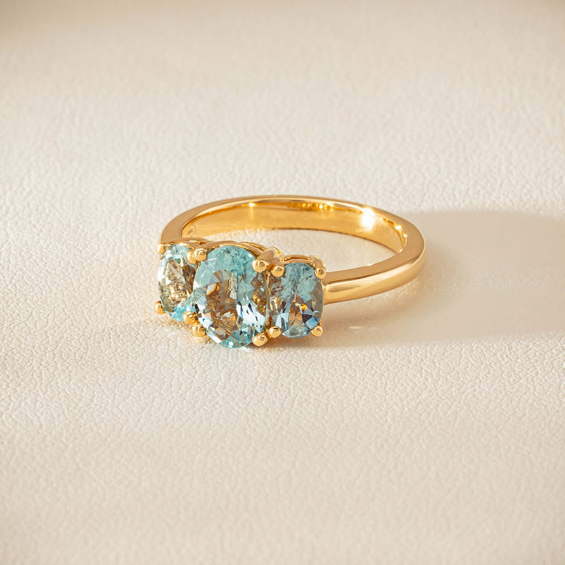 18ct Yellow Gold Aquamarine Odyssey Three-Stone Ring - Ring - Walker & Hall
