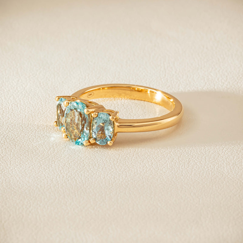 18ct Yellow Gold Aquamarine Odyssey Three-Stone Ring - Ring - Walker & Hall
