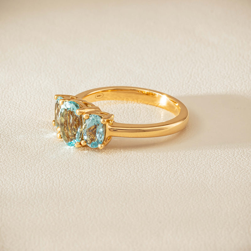 18ct Yellow Gold Aquamarine Odyssey Three-Stone Ring - Ring - Walker & Hall