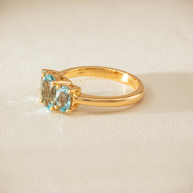 18ct Yellow Gold Aquamarine Odyssey Three-Stone Ring - Ring - Walker & Hall
