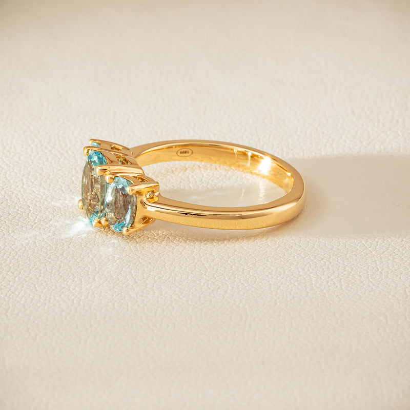 18ct Yellow Gold Aquamarine Odyssey Three-Stone Ring - Ring - Walker & Hall