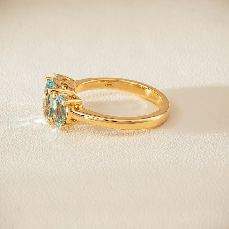 18ct Yellow Gold Aquamarine Odyssey Three-Stone Ring - Ring - Walker & Hall