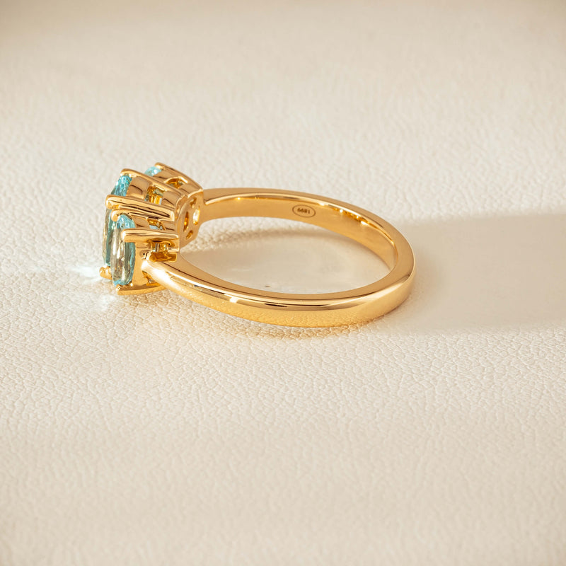 18ct Yellow Gold Aquamarine Odyssey Three-Stone Ring - Ring - Walker & Hall
