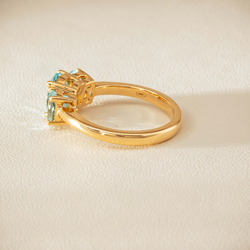 18ct Yellow Gold Aquamarine Odyssey Three-Stone Ring - Ring - Walker & Hall
