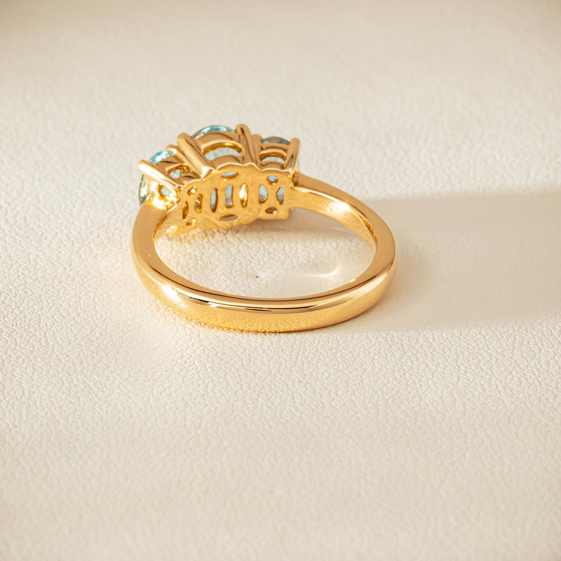 18ct Yellow Gold Aquamarine Odyssey Three-Stone Ring - Ring - Walker & Hall