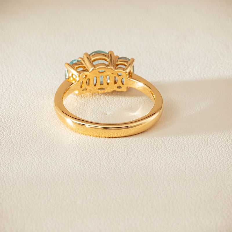 18ct Yellow Gold Aquamarine Odyssey Three-Stone Ring - Ring - Walker & Hall