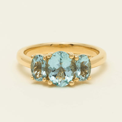 18ct Yellow Gold Aquamarine Odyssey Three-Stone Ring - Ring - Walker & Hall