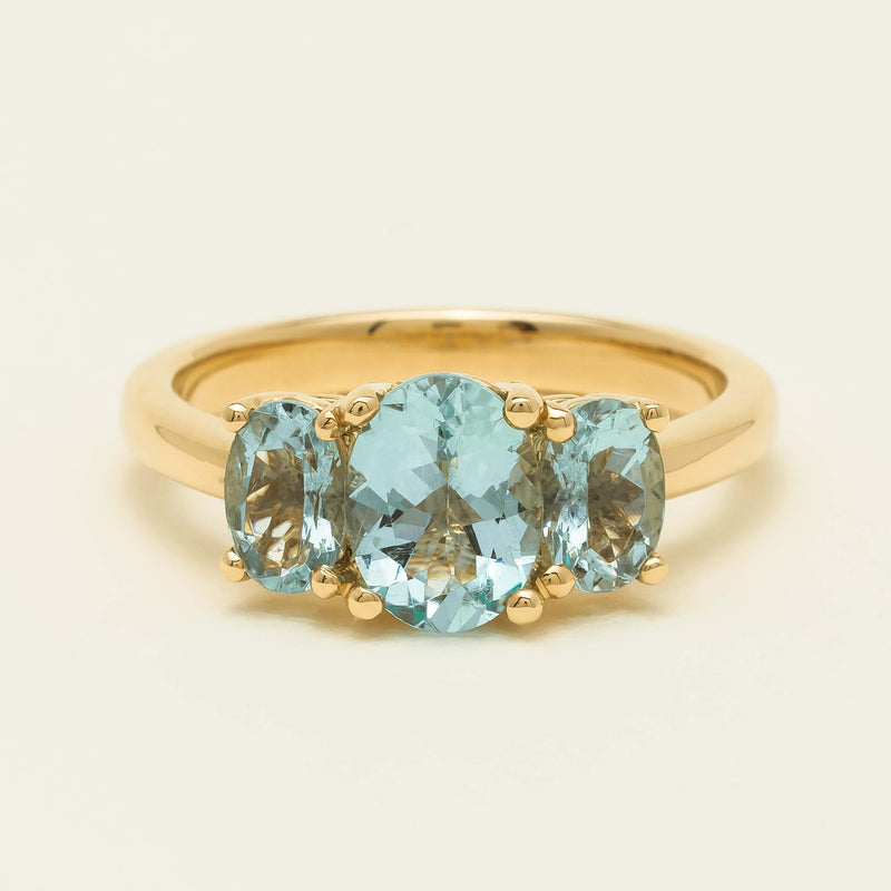 18ct Yellow Gold Aquamarine Odyssey Three-Stone Ring - Ring - Walker & Hall