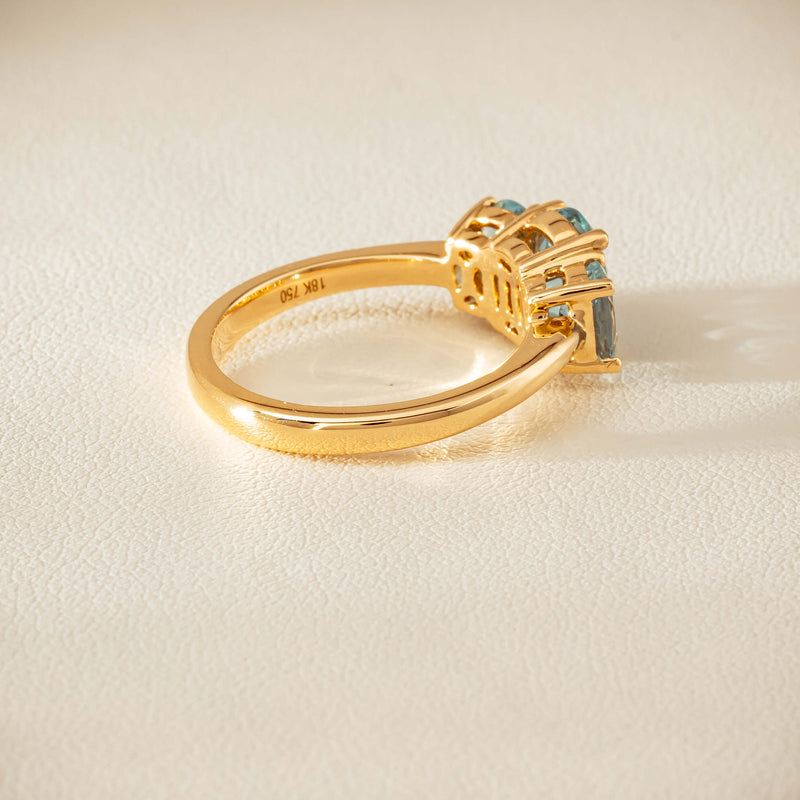 18ct Yellow Gold Aquamarine Odyssey Three-Stone Ring - Ring - Walker & Hall