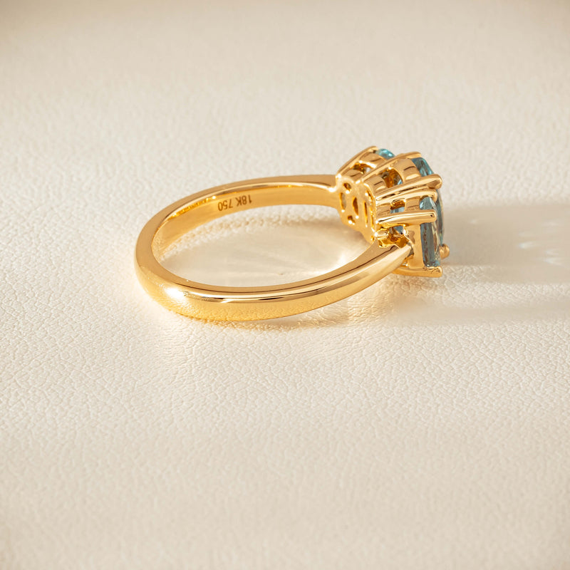 18ct Yellow Gold Aquamarine Odyssey Three-Stone Ring - Ring - Walker & Hall