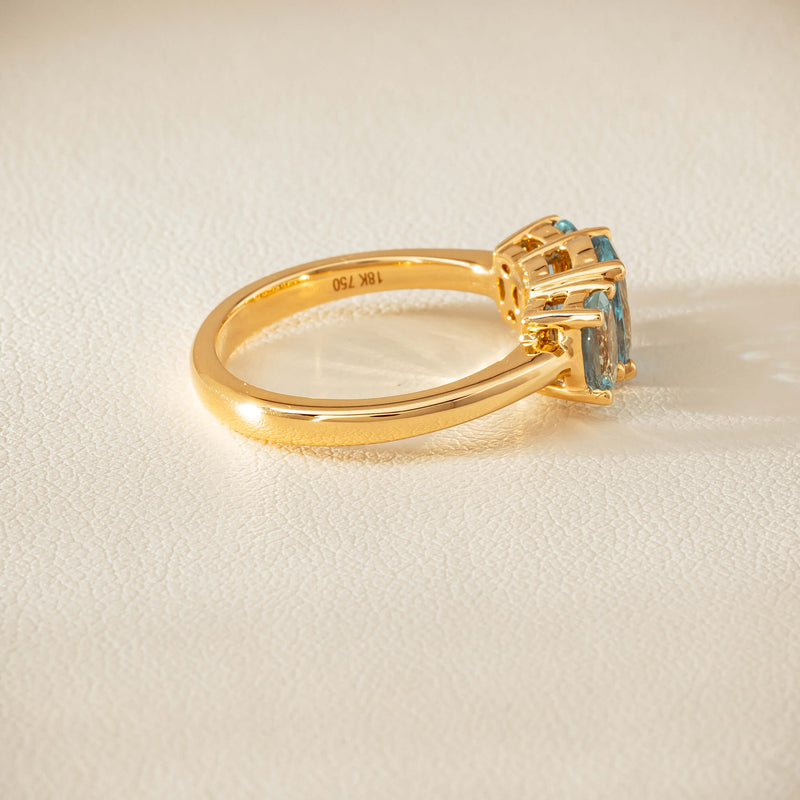 18ct Yellow Gold Aquamarine Odyssey Three-Stone Ring - Ring - Walker & Hall