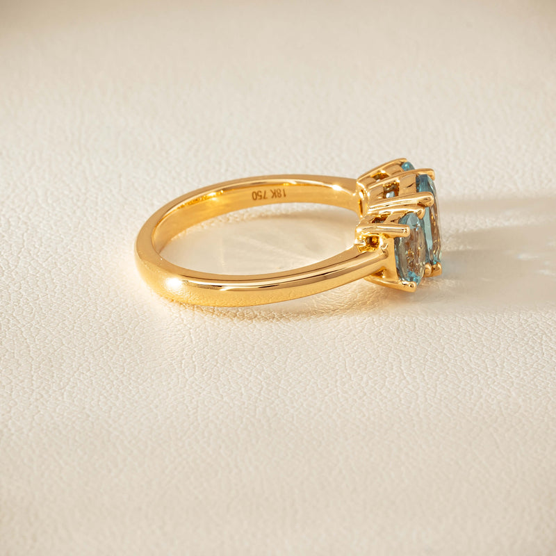 18ct Yellow Gold Aquamarine Odyssey Three-Stone Ring - Ring - Walker & Hall