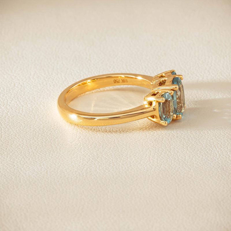 18ct Yellow Gold Aquamarine Odyssey Three-Stone Ring - Ring - Walker & Hall
