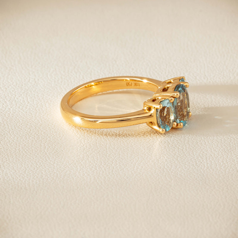 18ct Yellow Gold Aquamarine Odyssey Three-Stone Ring - Ring - Walker & Hall