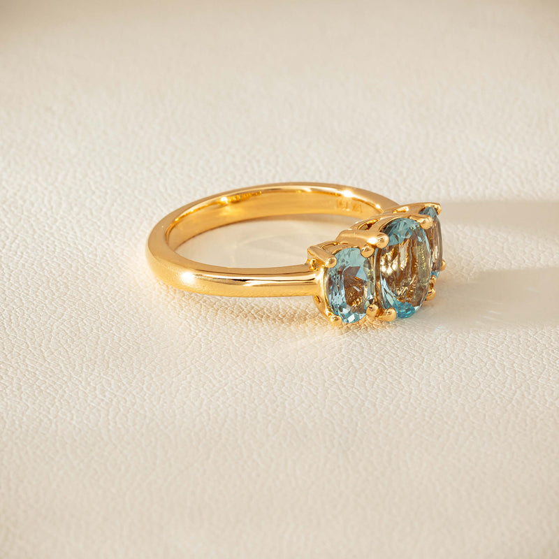 18ct Yellow Gold Aquamarine Odyssey Three-Stone Ring - Ring - Walker & Hall