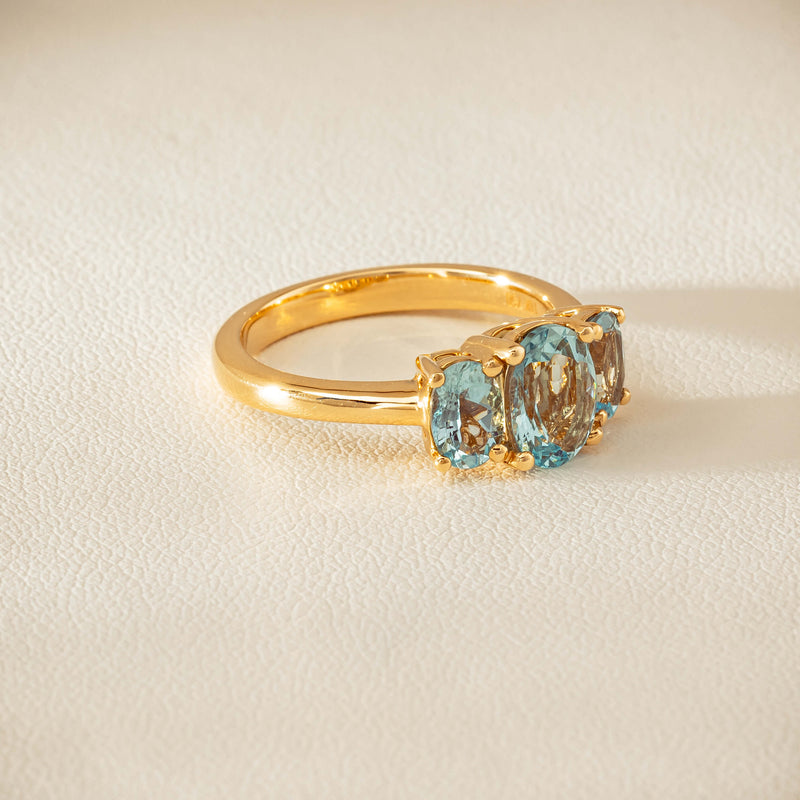 18ct Yellow Gold Aquamarine Odyssey Three-Stone Ring - Ring - Walker & Hall