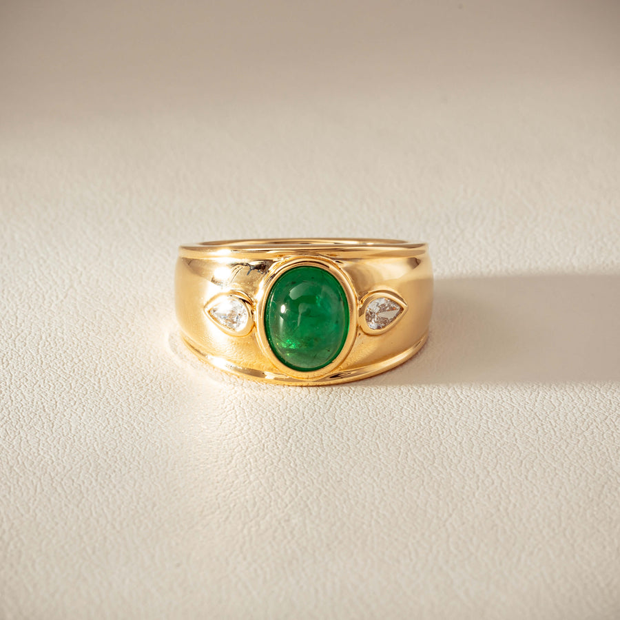 18ct Yellow Gold 2.12ct Oval Cabochon Emerald Ring - Ring - Walker & Hall