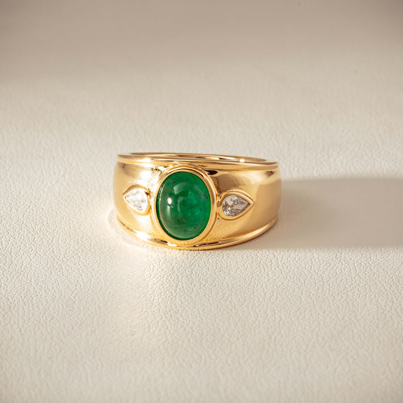18ct Yellow Gold 2.12ct Oval Cabochon Emerald Ring - Ring - Walker & Hall