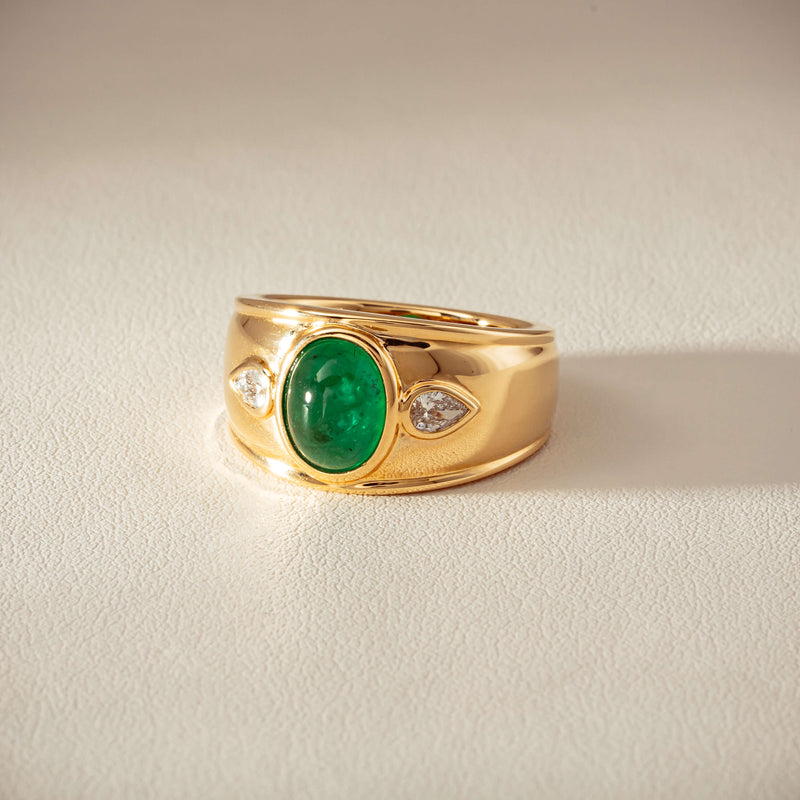 18ct Yellow Gold 2.12ct Oval Cabochon Emerald Ring - Ring - Walker & Hall