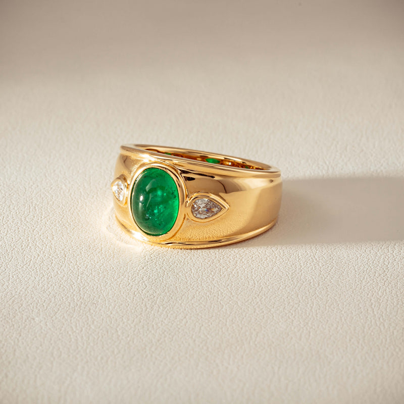 18ct Yellow Gold 2.12ct Oval Cabochon Emerald Ring - Ring - Walker & Hall