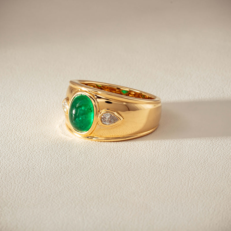 18ct Yellow Gold 2.12ct Oval Cabochon Emerald Ring - Ring - Walker & Hall
