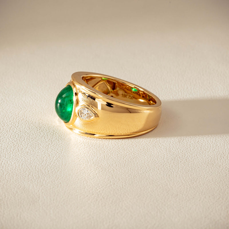 18ct Yellow Gold 2.12ct Oval Cabochon Emerald Ring - Ring - Walker & Hall