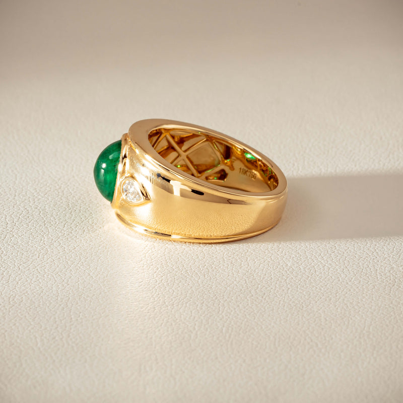 18ct Yellow Gold 2.12ct Oval Cabochon Emerald Ring - Ring - Walker & Hall