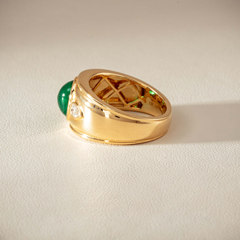 18ct Yellow Gold 2.12ct Oval Cabochon Emerald Ring - Ring - Walker & Hall