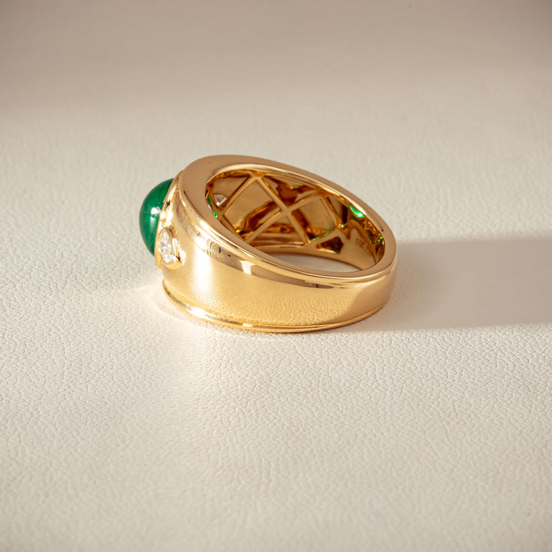 18ct Yellow Gold 2.12ct Oval Cabochon Emerald Ring - Ring - Walker & Hall