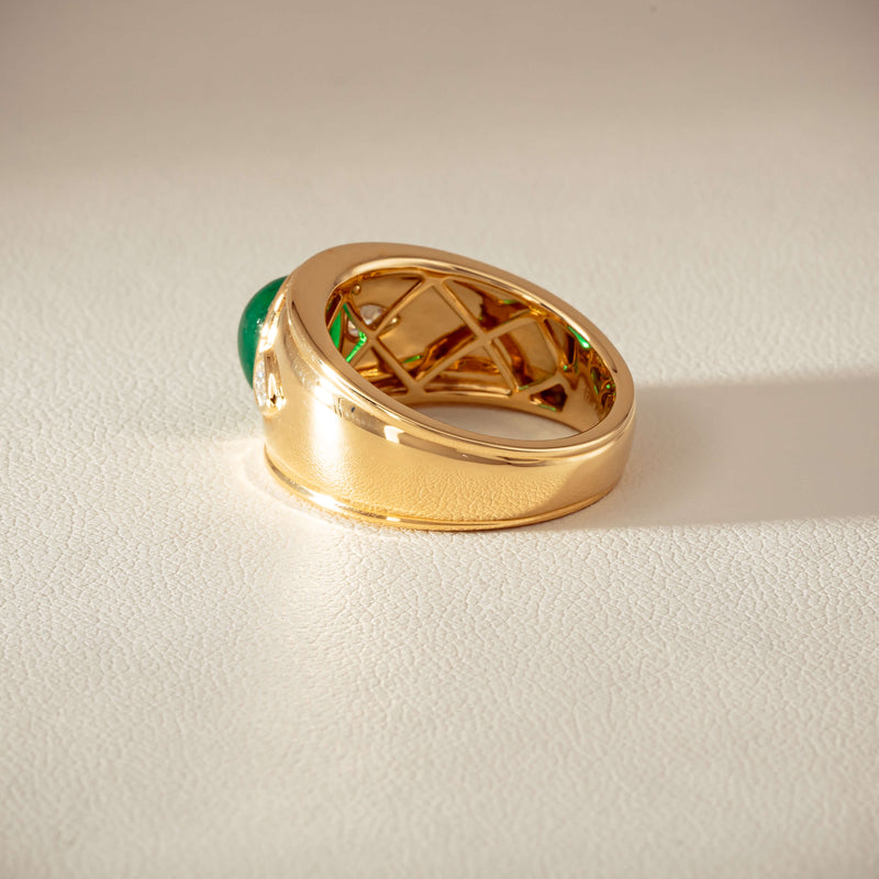 18ct Yellow Gold 2.12ct Oval Cabochon Emerald Ring - Ring - Walker & Hall