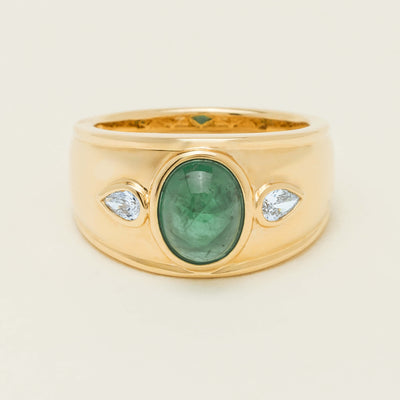 18ct Yellow Gold 2.12ct Oval Cabochon Emerald Ring - Ring - Walker & Hall