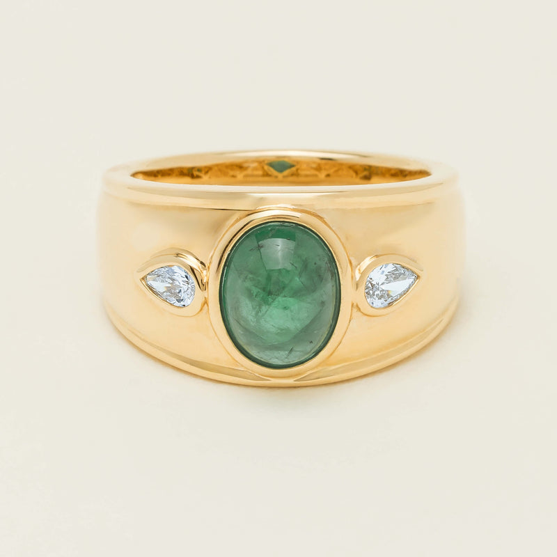 18ct Yellow Gold 2.12ct Oval Cabochon Emerald Ring - Ring - Walker & Hall
