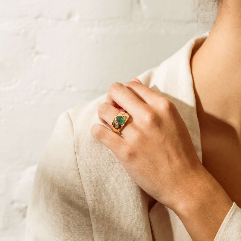 18ct Yellow Gold 2.12ct Oval Cabochon Emerald Ring - Ring - Walker & Hall