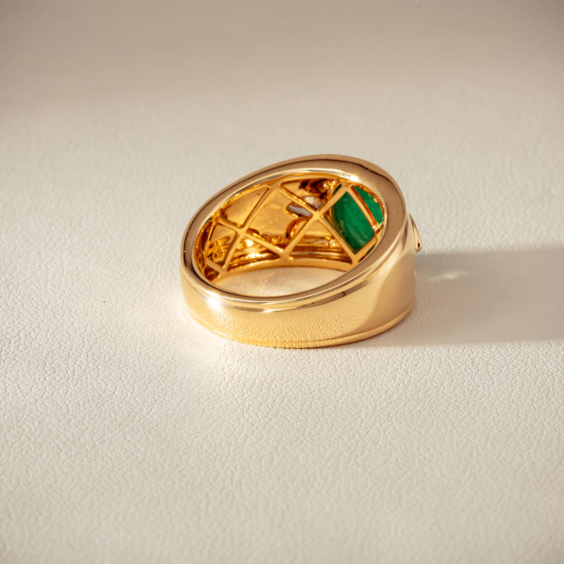 18ct Yellow Gold 2.12ct Oval Cabochon Emerald Ring - Ring - Walker & Hall