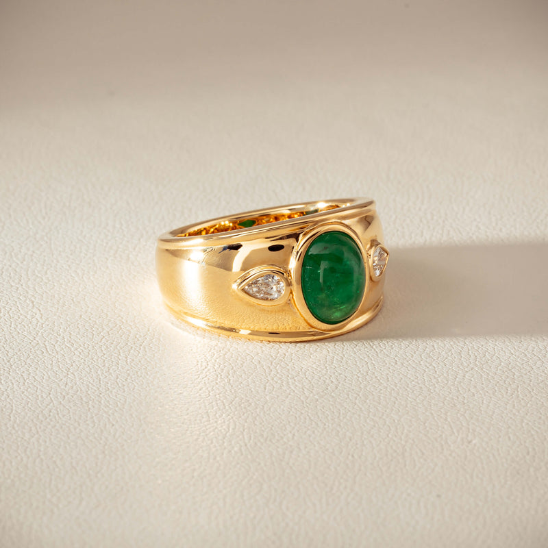 18ct Yellow Gold 2.12ct Oval Cabochon Emerald Ring - Ring - Walker & Hall