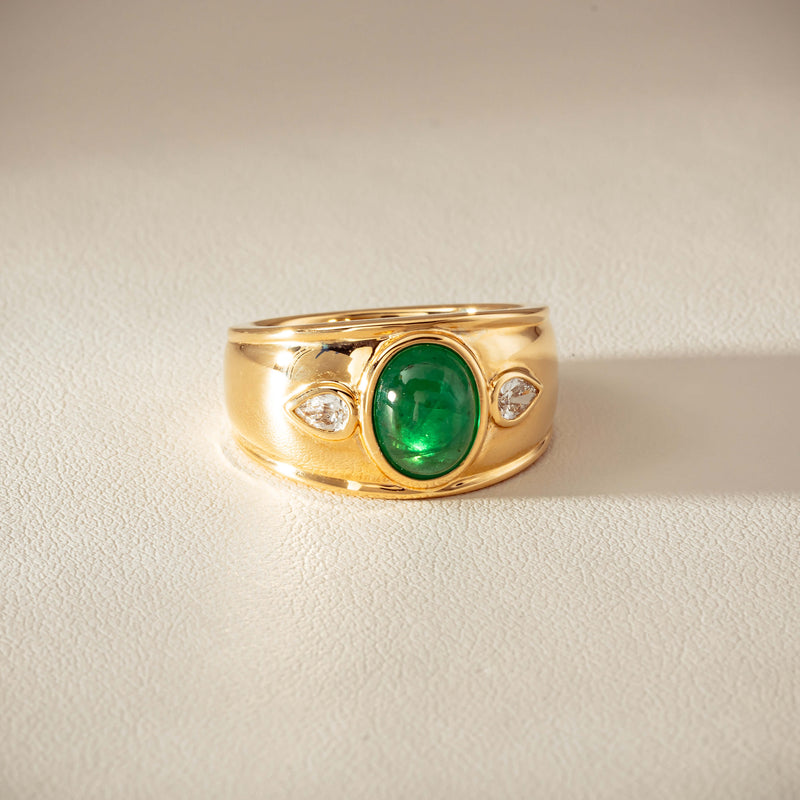 18ct Yellow Gold 2.12ct Oval Cabochon Emerald Ring - Ring - Walker & Hall