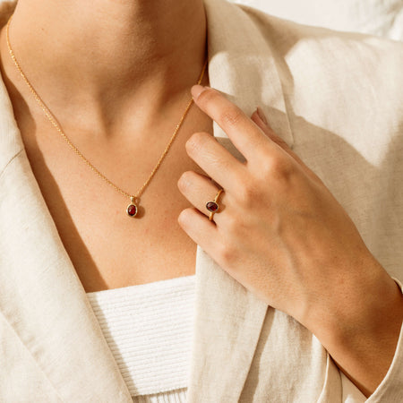 9ct Yellow Gold Garnet Iris Pendant - Necklace - Walker & Hall
