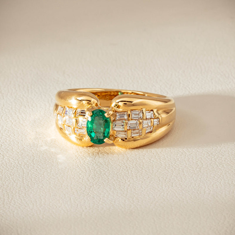 Deja Vu 18ct Yellow Gold .51ct Emerald & Diamond Ring - Ring - Walker & Hall